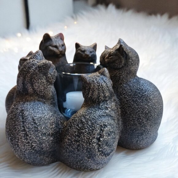 Windstone Editions Circle of Cats Candle Holder Mineral Stone VTG Collectible - Picture 6 of 15